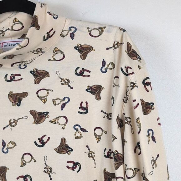 Talbot's Cotton Equestrian Print Turtleneck Vintage Size M - Picture 3 of 10